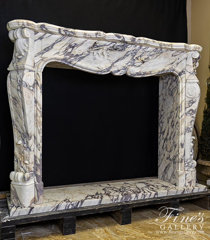 Marble Fireplaces  - Louis VI Mantel In Italian Breccia Viola Marble - MFP-2246